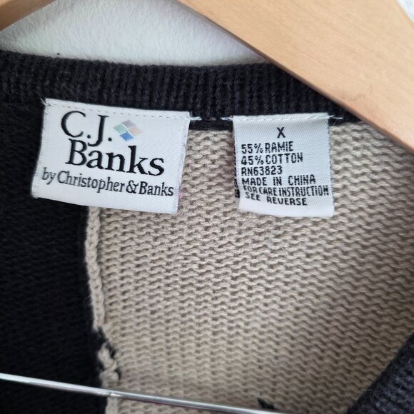 CJ Banks Vintage Cat Cardigan Black and Tan Cotton Ramie Blend, Natural Fibers - Picture 4 of 10